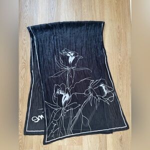Silk Black and White Floral Scarf